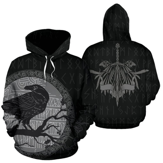 Viking Ravens - God's Guardian Hoodie-ALL OVER PRINT HOODIES (P)-HP Arts-Hoodie-S-Vibe Cosy™
