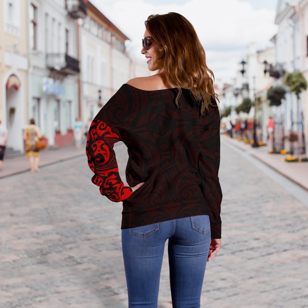 Maori Tangaroa New Zealand Off Shoulder Sweater - Red A7-WOMENS OFF SHOULDER SWEATERS-HD09-Women's Off Shoulder Sweater - .-2XS-Vibe Cosy™