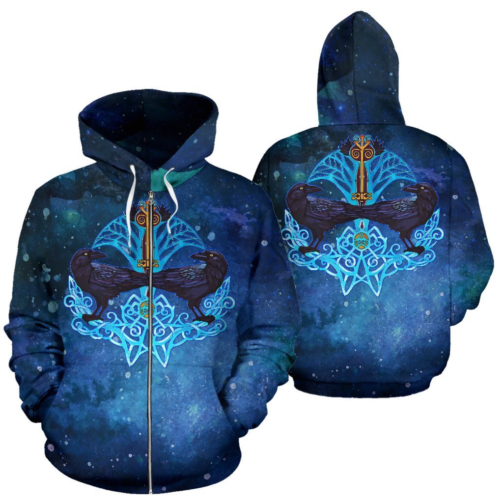 Viking Crow And Key Zip-Up Hoodie A7-ALL OVER PRINT ZIP HOODIES (P)-HP Arts-Zip-Up Hoodie-S-Blue-Vibe Cosy™