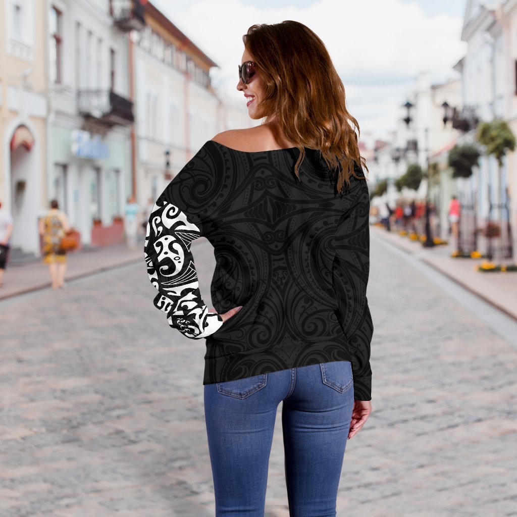 Maori Tangaroa New Zealand Off Shoulder Sweater - White A7-WOMENS OFF SHOULDER SWEATERS-HD09-Women's Off Shoulder Sweater - .-2XS-Vibe Cosy™