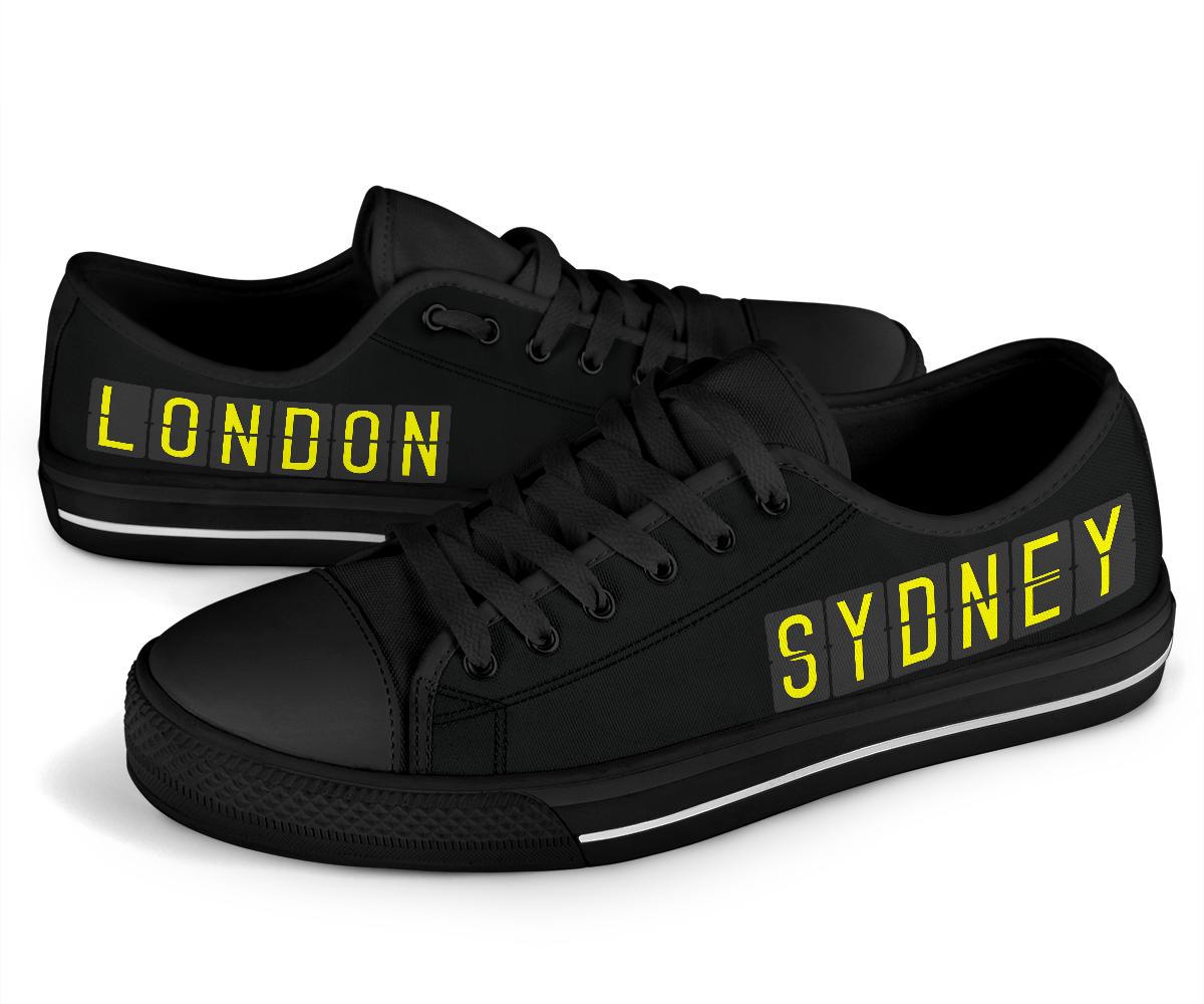 Airport Destinations SYDNEY to LONDON (Black) - Low Top Canvas Shoes-Amaze Style™-placeholder-placeholder-Vibe Cosy™