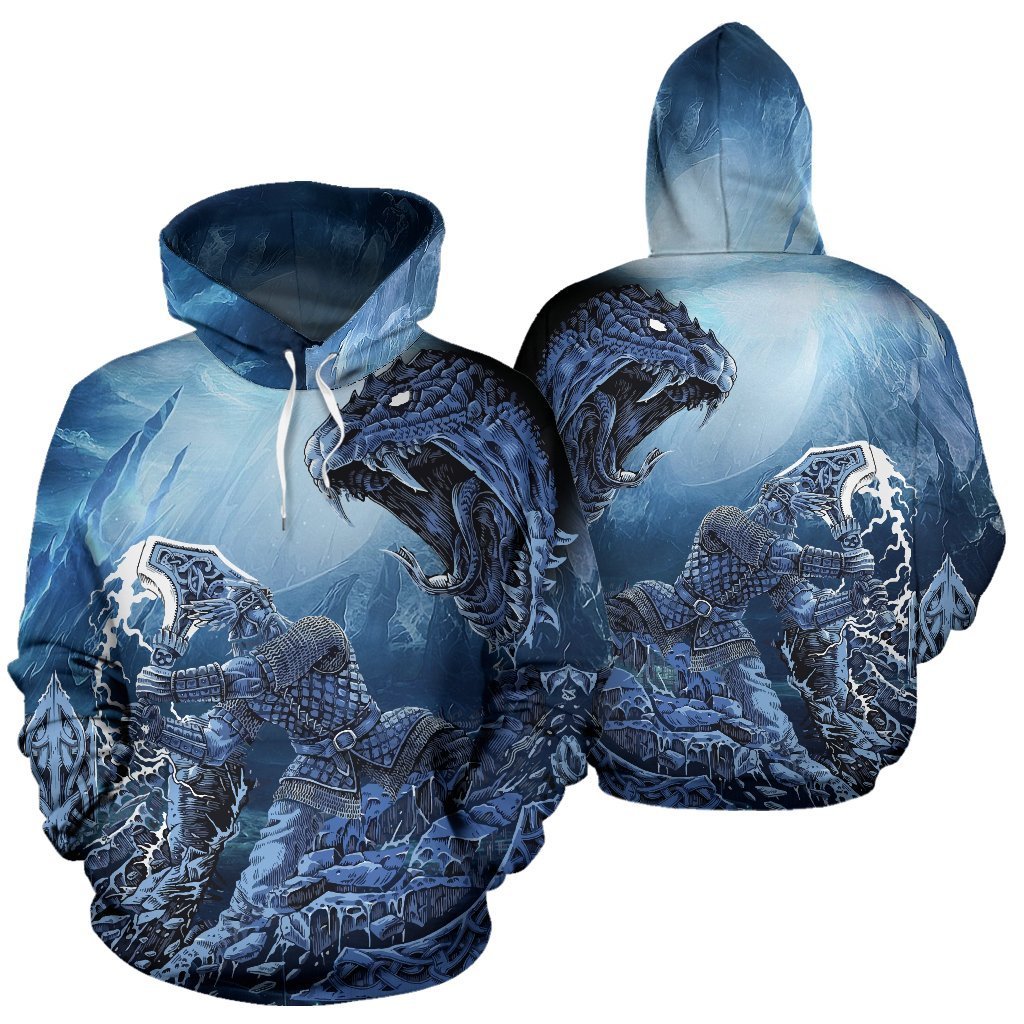 Viking Thor Vs Midgard Serpent All-Over Hoodie A7-ALL OVER PRINT HOODIES (P)-HP Arts-Men's Hoodie - .-S-Blue-Vibe Cosy™