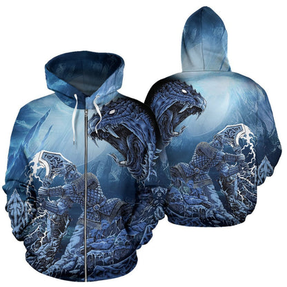 Viking - Thor Vs Midgard Serpent Zip Hoodie A7-ALL OVER PRINT ZIP HOODIES (P)-HP Arts-Zip-Up Hoodie-S-Blue-Vibe Cosy™