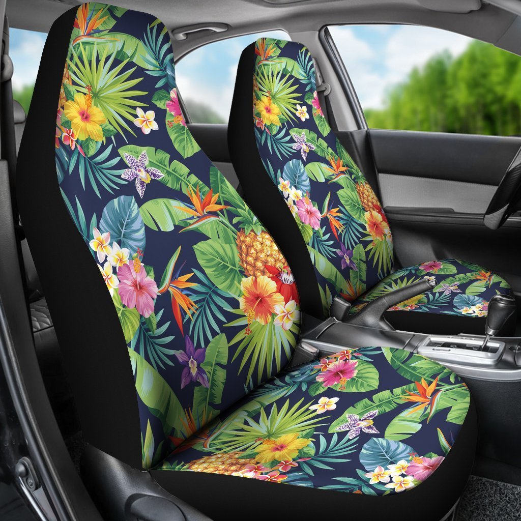 Pineapple and Flower Car Seat Cover - AH - K5-CAR SEAT COVERS-Alohawaii-Car Seat Covers-Universal Fit-White-Vibe Cosy™
