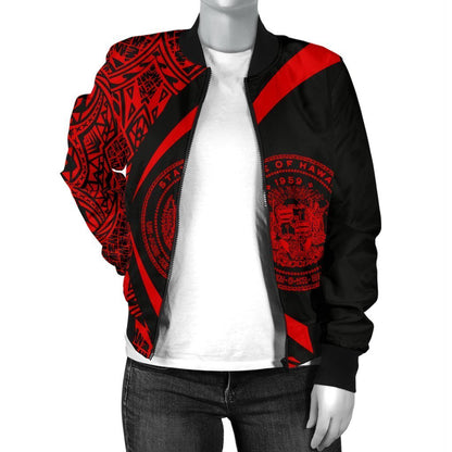 Hawaii Coat Of Arm Women's Bomber Jacket - Circle Style 02 - AH - J1-BOMBER JACKETS (P)-Phaethon-Women's Bomber Jacket-S-White-Vibe Cosy™
