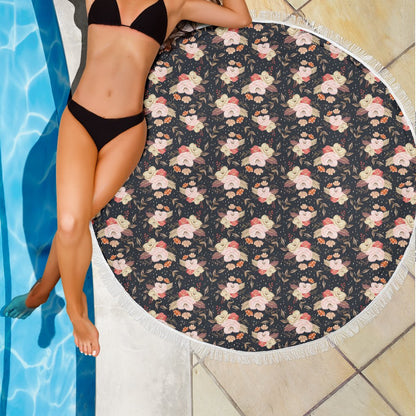 Autumn Fall Floral - Round Beach Throw-Amaze Style™-Autumn Fall Floral - Round Beach Throw-Vibe Cosy™