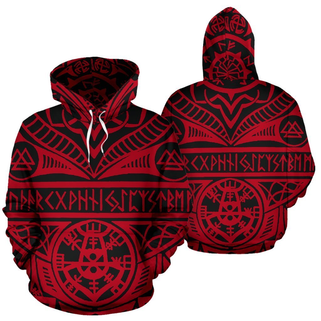 Viking Tattoos™ All Over Hoodie Red K4-ALL OVER PRINT HOODIES (P)-HP Arts-Hoodie-S-Vibe Cosy™