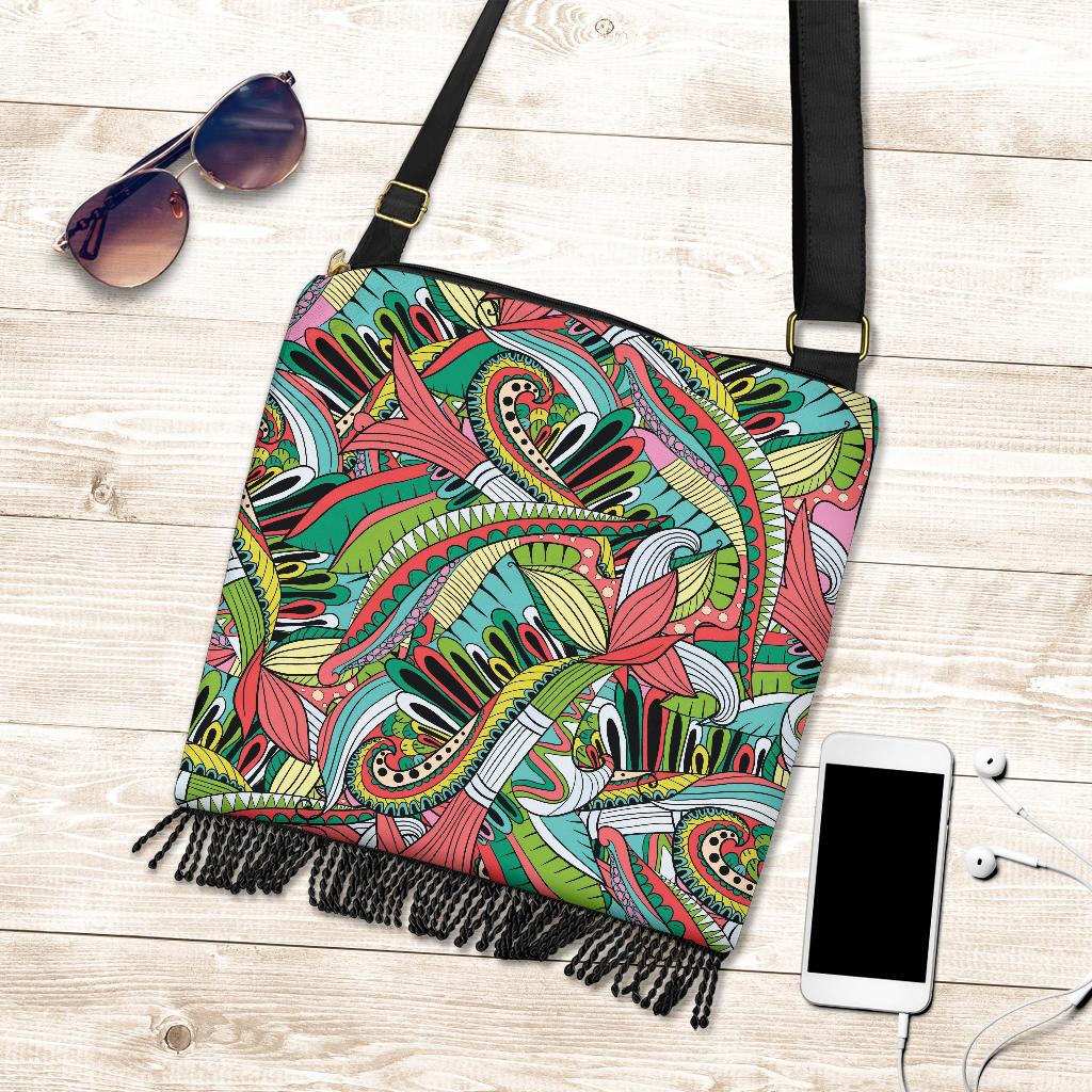 Funky Patterns in Greens - Crossbody Boho Bag-Amaze Style™-Crossbody Boho Handbag - Funky Patterns in Greens - Crossbody Boho Bag-One Size-Vibe Cosy™
