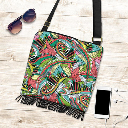 Funky Patterns in Greens - Crossbody Boho Bag-Amaze Style™-Crossbody Boho Handbag - Funky Patterns in Greens - Crossbody Boho Bag-One Size-Vibe Cosy™