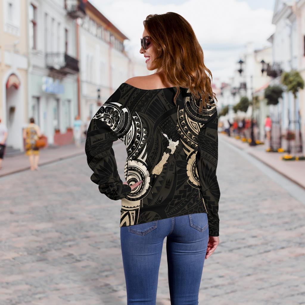 Maori Tattoo with Map New Zealand Off Shoulder Sweater K4-WOMENS OFF SHOULDER SWEATERS-HD09-Women's Off Shoulder Sweater - .-2XS-Vibe Cosy™