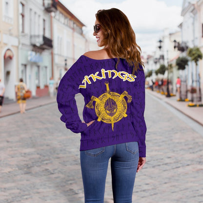 Viking Warrior Women's Off Shoulder Sweater TH5-Women's Off Shoulder Sweater-HP Arts-Women's Off Shoulder Sweater-2XS-Purple-Vibe Cosy™