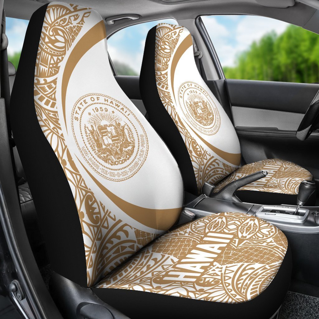 Hawaii Coat Of Arm Polynesian Car Seat Covers - Circle Style 06 J1-CAR SEAT COVERS-Alohawaii-Car Seat Covers-Universal Fit-White-Vibe Cosy™