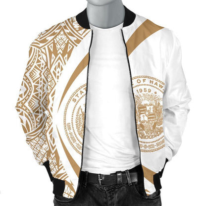 Hawaii Coat Of Arm Polynesian Men's Bomber Jacket - Circle Style 05 - AH - J1-BOMBER JACKETS (P)-Phaethon-Men's Bomber Jacket-S-White-Vibe Cosy™