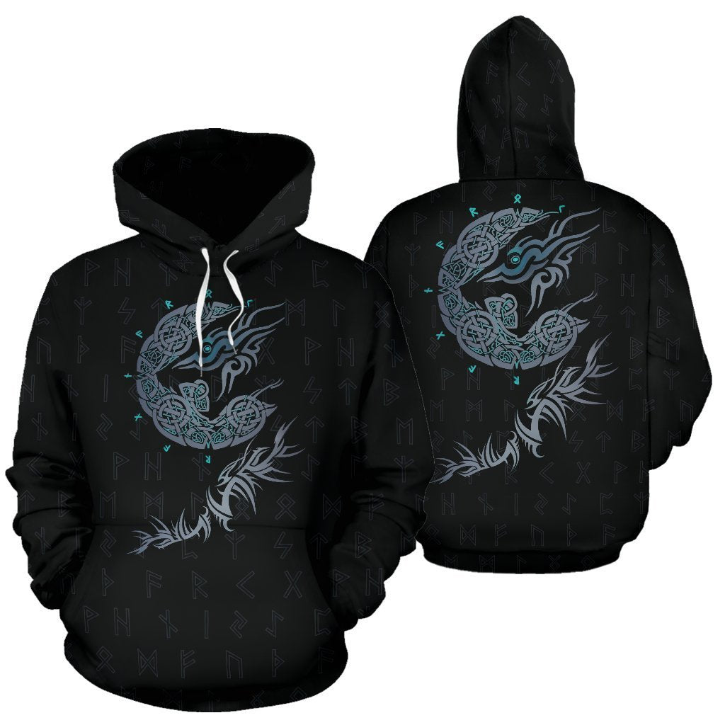 Viking Fenrir Wolf Pullover Hoodie-HP Arts-Hoodie-S-Black-Vibe Cosy™
