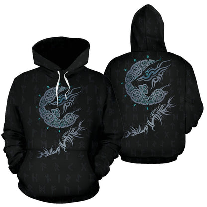 Viking Fenrir Wolf Pullover Hoodie-HP Arts-Hoodie-S-Black-Vibe Cosy™