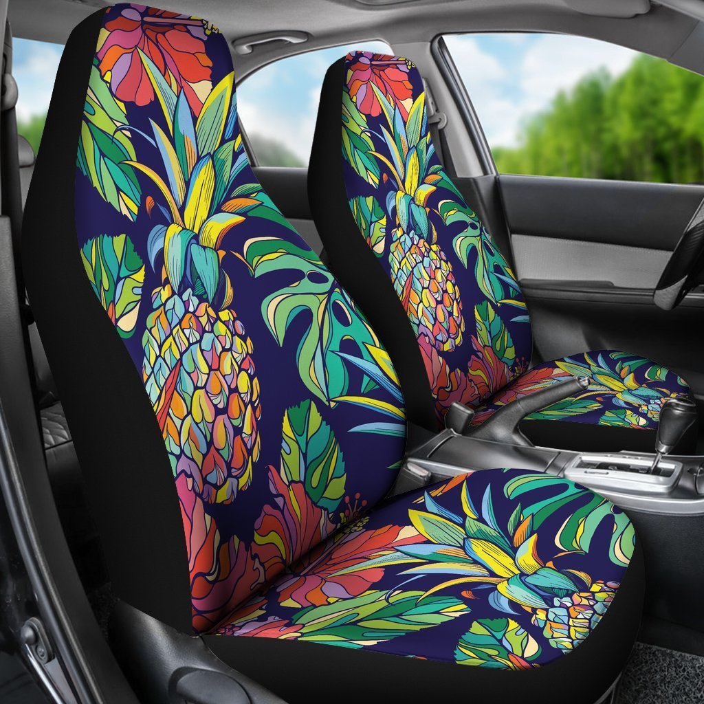 Colorful Pineapple Car Seat Covers - AH - K5-CAR SEAT COVERS-Alohawaii-Car Seat Covers-Universal Fit-White-Vibe Cosy™