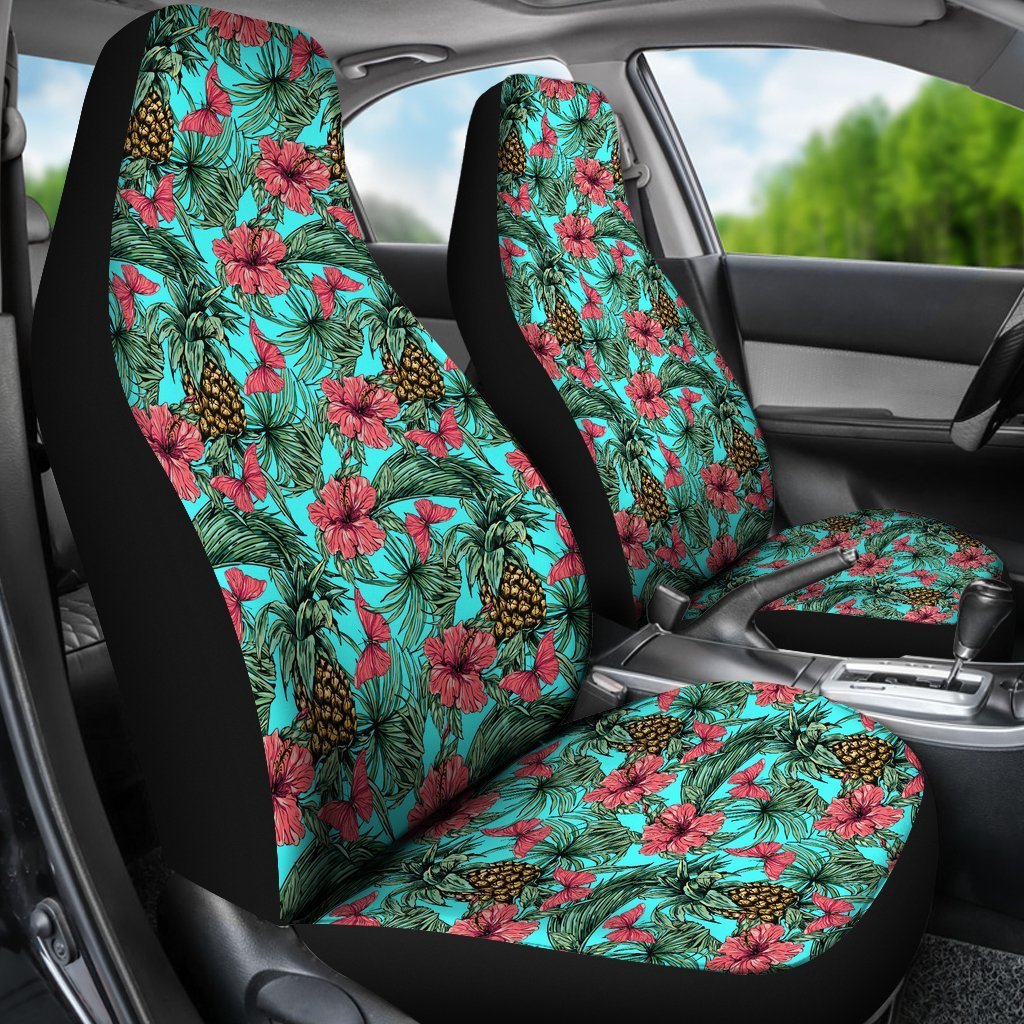 Pineapple And Hibiscus Car Seat Covers - AH - TH3-CAR SEAT COVERS-Alohawaii-Car Seat Covers - 1-Universal Fit-White-Vibe Cosy™
