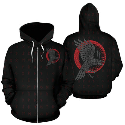 Viking Odin Raven Old Runes Style Zipper Hoodie-ALL OVER PRINT ZIP HOODIES (P)-HP Arts-Zip-Up Hoodie-S-Vibe Cosy™