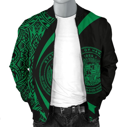 Hawaii Coat Of Arm Polynesian Men's Bomber Jacket - PL03-BOMBER JACKETS (P)-PL8386-Men's Bomber Jacket-S-White-Vibe Cosy™