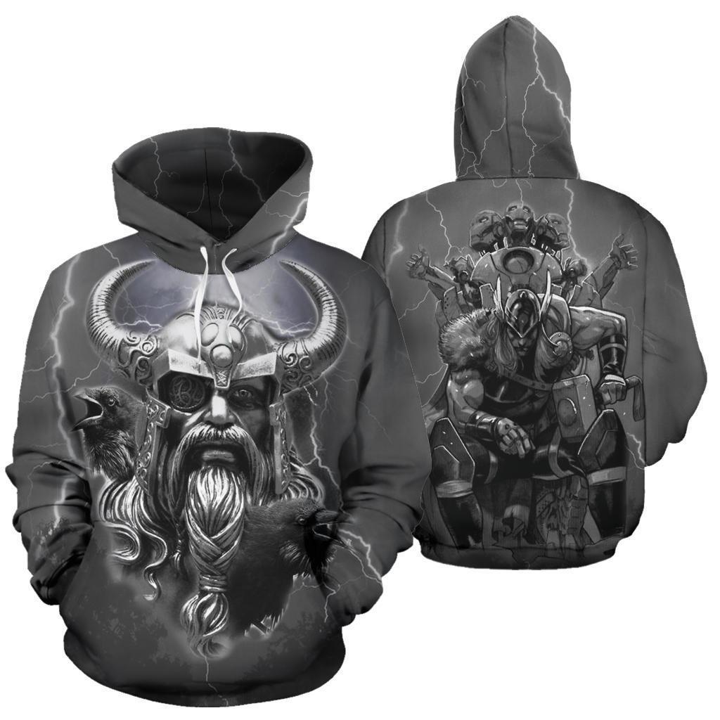 Odin Viking All Over Hoodie Bn10-ALL OVER PRINT HOODIES (P)-HP Arts-Hoodie-S-Gray-Vibe Cosy™