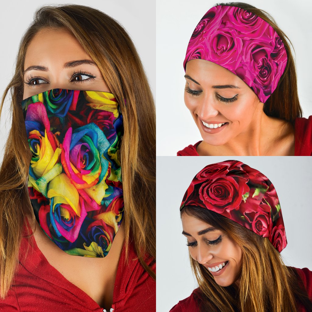 Roses (Red, Pink, Rainbow) - Bandana 3 Pack-Amaze Style™-Roses (Red, Pink, Rainbow) - Bandana 3 Pack-Vibe Cosy™
