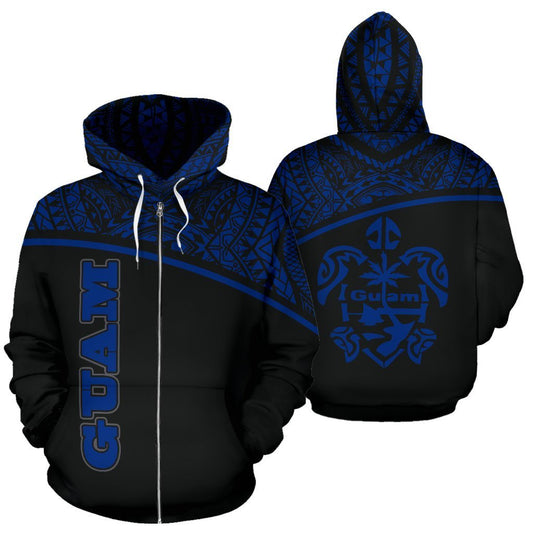 Guam All Over Zip-Up Hoodie - Micronesian Curve Blue Style-ALL OVER PRINT ZIP-UP HOODIES-HP Arts-Zip- Up Hoodie-S-Blue-Vibe Cosy™