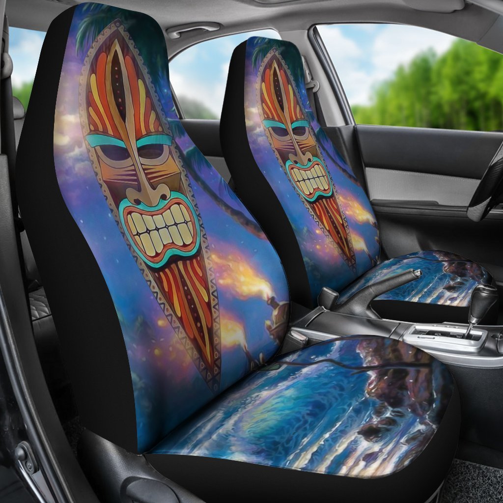 Tiki Night Background Car Seat Covers - AH - TH3-CAR SEAT COVERS-Alohawaii-Car Seat Covers-Universal Fit-White-Vibe Cosy™