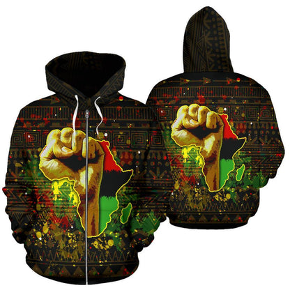 African Hoodie - African Black Power Zip-Up Hoodie-ALL OVER PRINT ZIP HOODIES-HPArt-Men-S-Black-Vibe Cosy™