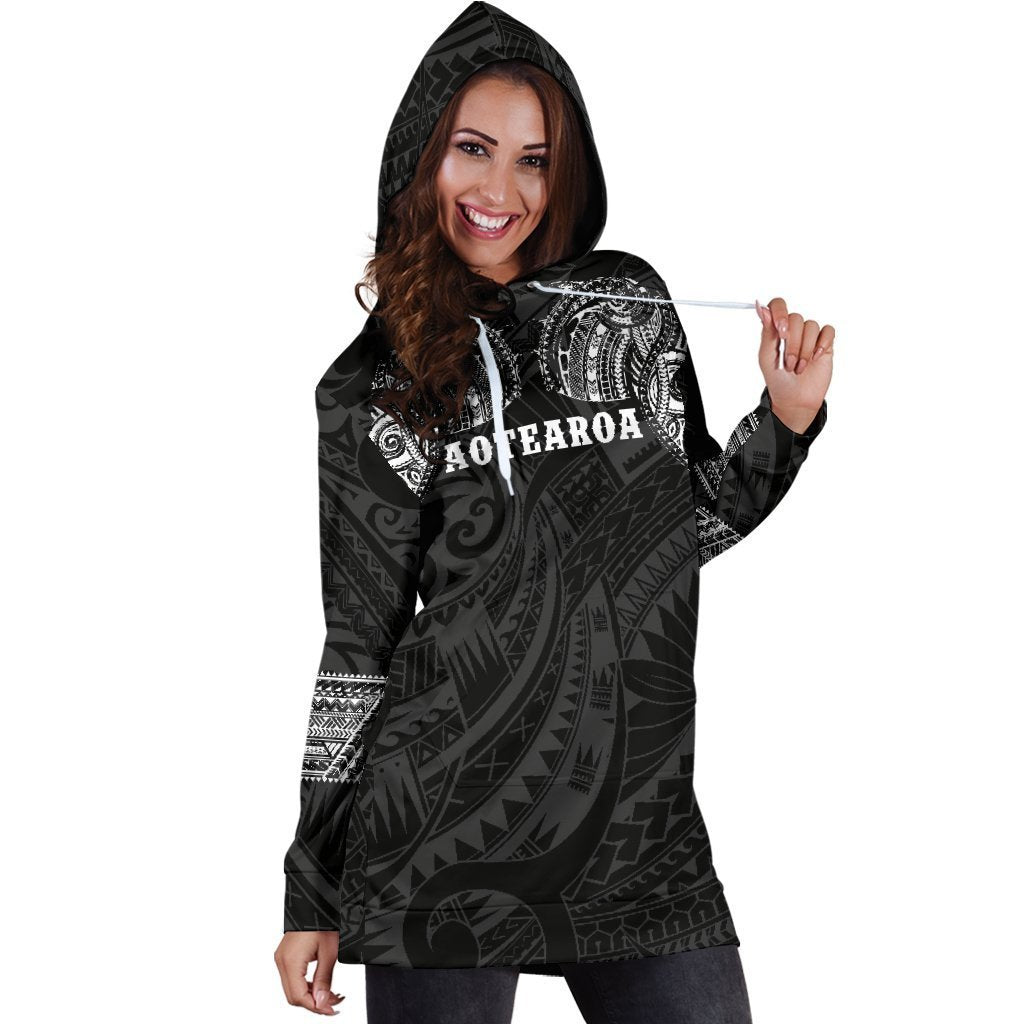 Aotearoa Maori Tattoo Hoodie Dress White K4-Apparel-HD09-Hoodie Dress-S-Vibe Cosy™