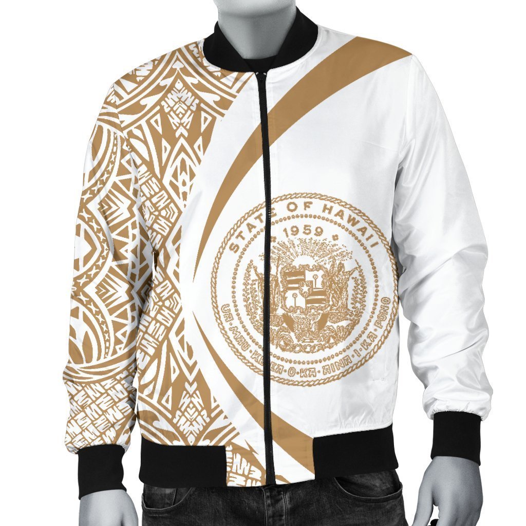 Hawaii Coat Of Arm Polynesian Men's Bomber Jacket - Circle Style 05 - AH - J1-BOMBER JACKETS (P)-Phaethon-Men's Bomber Jacket-S-White-Vibe Cosy™