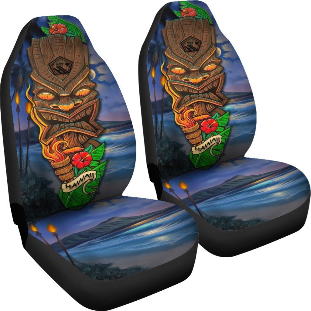 Tiki Car Seat Covers - AH - TH3-CAR SEAT COVERS-Alohawaii-Car Seat Covers-Universal Fit-White-Vibe Cosy™