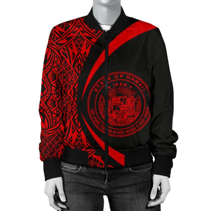 Hawaii Coat Of Arm Women's Bomber Jacket - Circle Style 02 - AH - J1-BOMBER JACKETS (P)-Phaethon-Women's Bomber Jacket-S-White-Vibe Cosy™