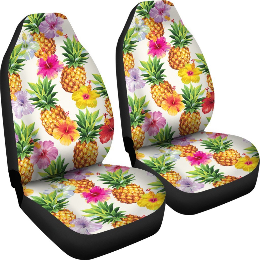 Cool Pineapple And Hibiscus Car Seat Covers - AH - K5-CAR SEAT COVERS-Alohawaii-Car Seat Covers-Universal Fit-White-Vibe Cosy™