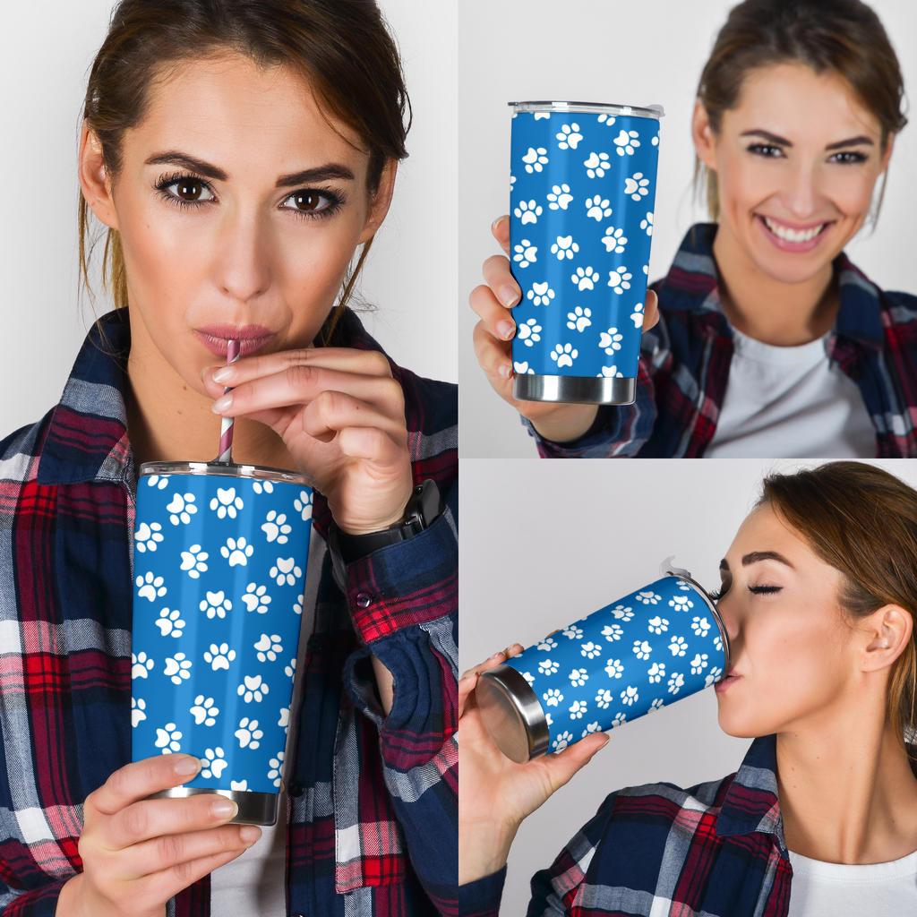 Tumbler Paw Prints Blue-Amaze Style™-Tumbler - Tumbler Paw Prints Blue-20oz Large-Vibe Cosy™