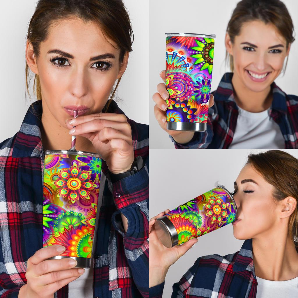 Abstract Bright Floral - Travel Tumbler-Amaze Style™-Tumbler - Abstract Bright Floral - Travel Tumbler-20oz Large-Vibe Cosy™