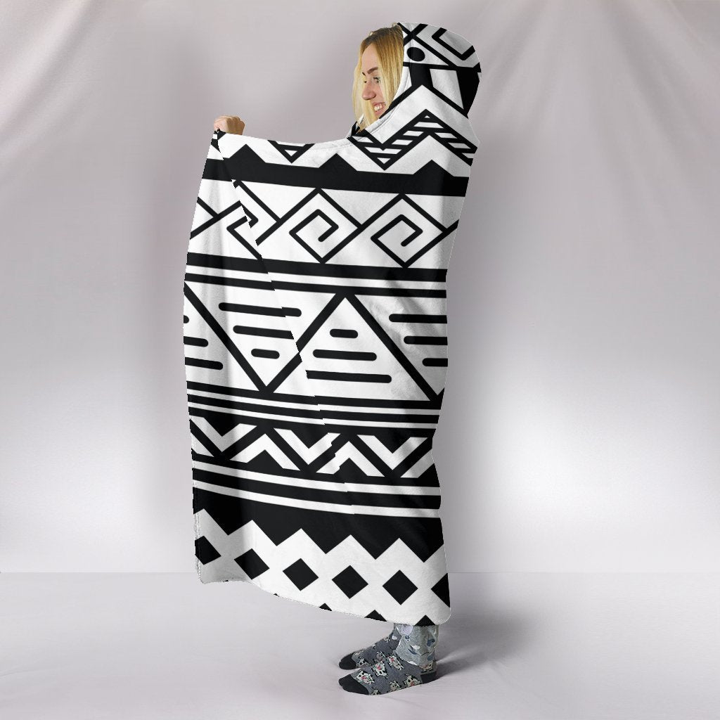 Customise Hoodie Blanket White Tribal Pattern-6teenth World™-Hooded Blanket-Youth 60"x45"-Vibe Cosy™