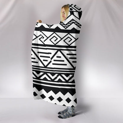 Customise Hoodie Blanket White Tribal Pattern-6teenth World™-Hooded Blanket-Youth 60"x45"-Vibe Cosy™