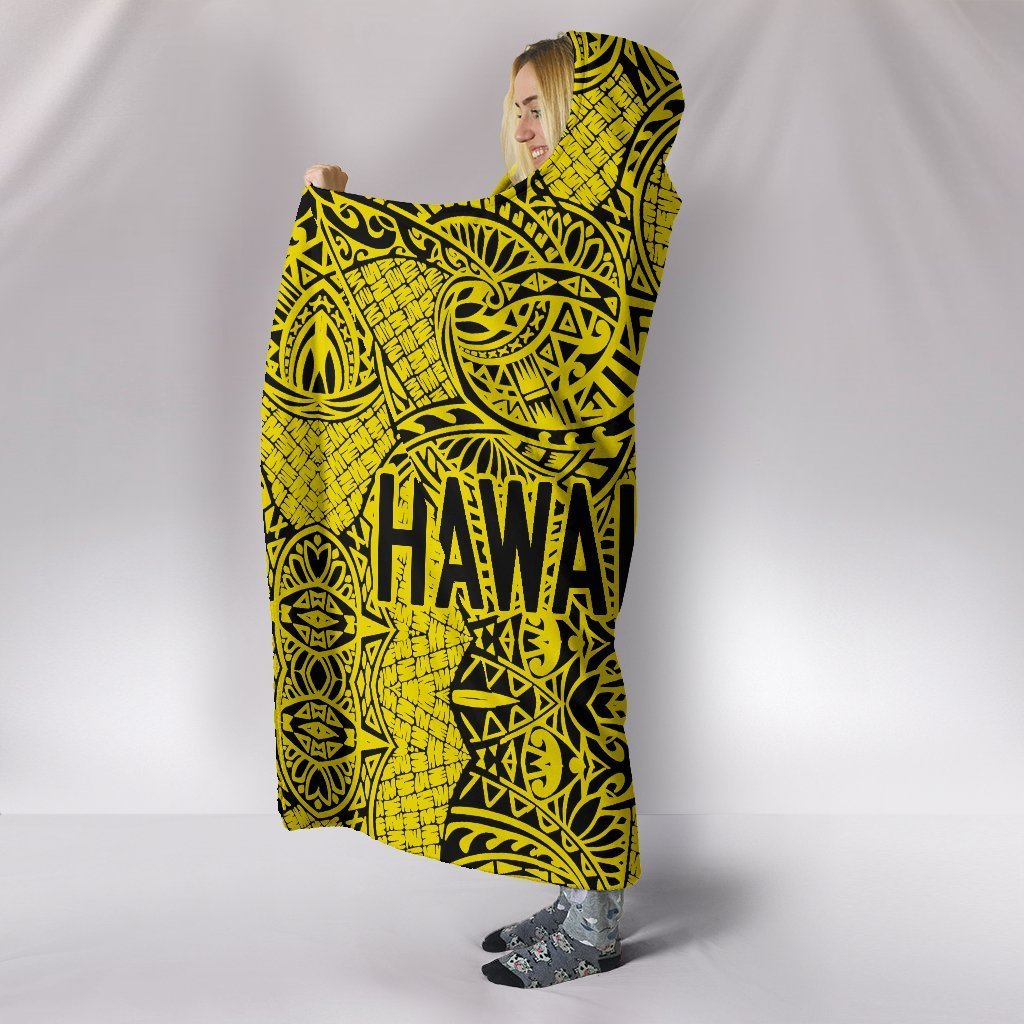 Hawaii Polynesian Hooded Blanket - Circle Style 04 J1-HOODED BLANKETS (P)-Alohawaii-Hooded Blanket-Youth 60"x45"-Black-Vibe Cosy™