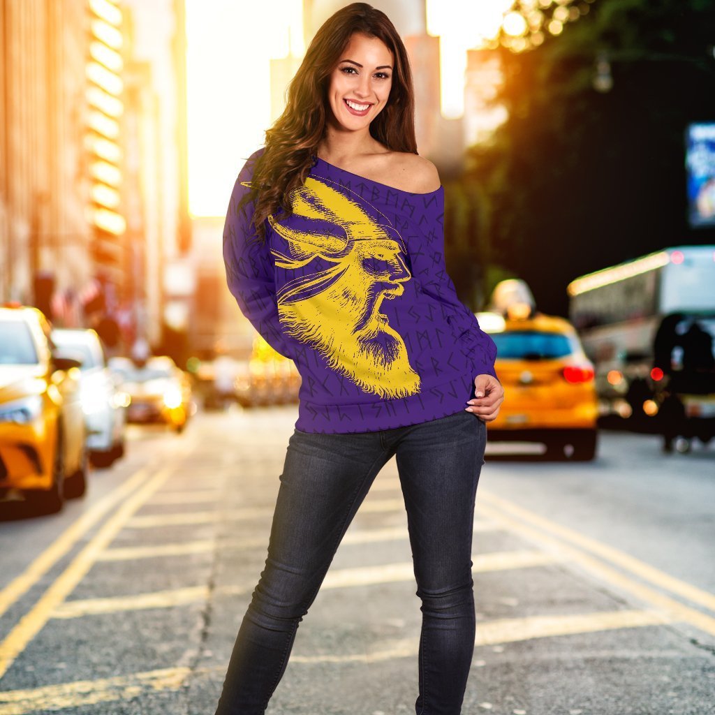 Viking Warrior Women's Off Shoulder Sweater TH5-Women's Off Shoulder Sweater-HP Arts-Women's Off Shoulder Sweater-2XS-Purple-Vibe Cosy™