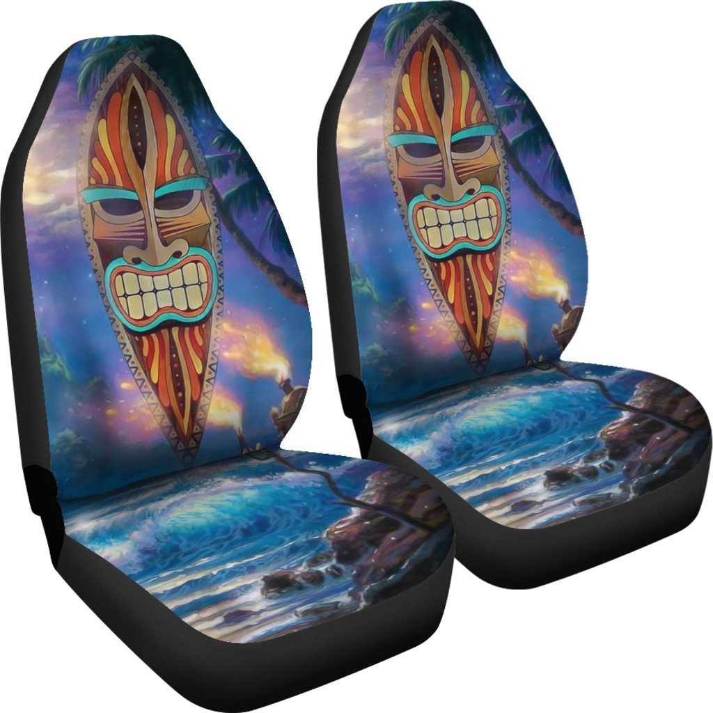 Tiki Night Background Car Seat Covers - AH - TH3-CAR SEAT COVERS-Alohawaii-Car Seat Covers-Universal Fit-White-Vibe Cosy™