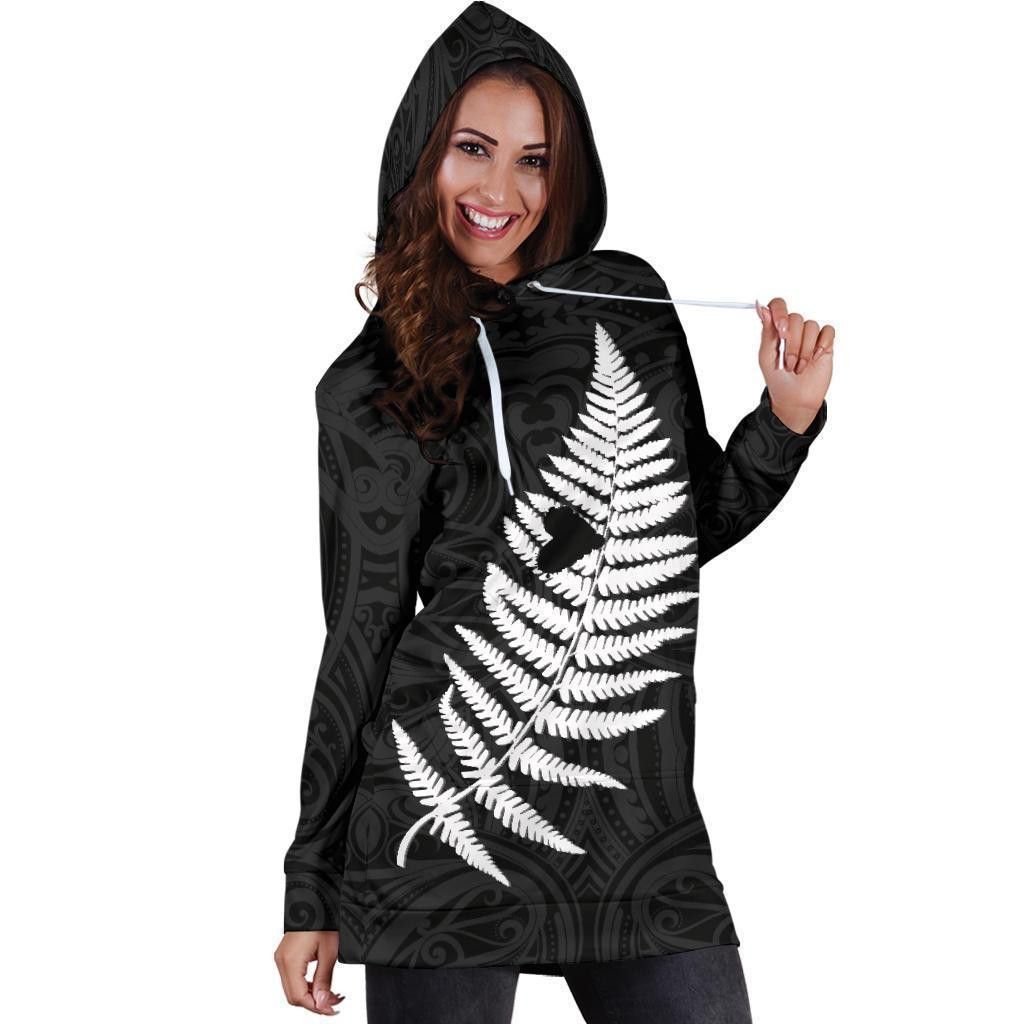 Maori Aotearoa Silver Fern - Heart Version Hoodie Dress K2-Apparel-HD09-Hoodie Dress-S-Vibe Cosy™