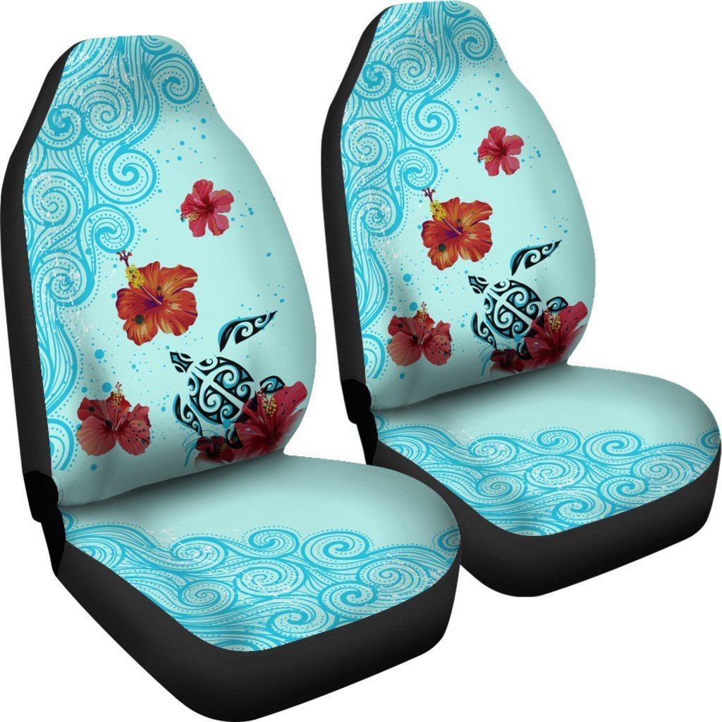 Turtle And Hibiscus Car Seat Covers 02 - AH-CAR SEAT COVERS-Alohawaii-Car Seat Covers-Universal Fit-White-Vibe Cosy™