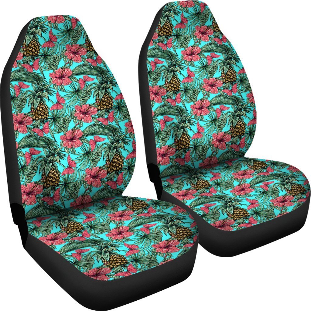 Pineapple And Hibiscus Car Seat Covers - AH - TH3-CAR SEAT COVERS-Alohawaii-Car Seat Covers - 1-Universal Fit-White-Vibe Cosy™