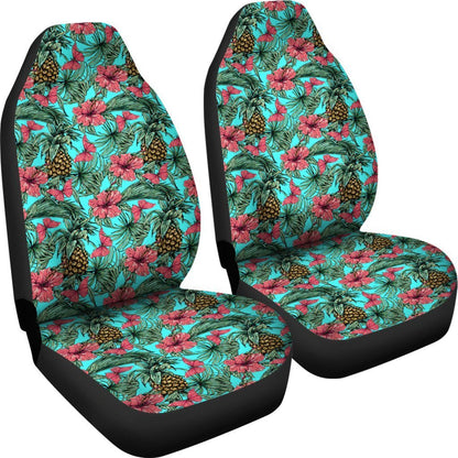 Pineapple And Hibiscus Car Seat Covers - AH - TH3-CAR SEAT COVERS-Alohawaii-Car Seat Covers - 1-Universal Fit-White-Vibe Cosy™