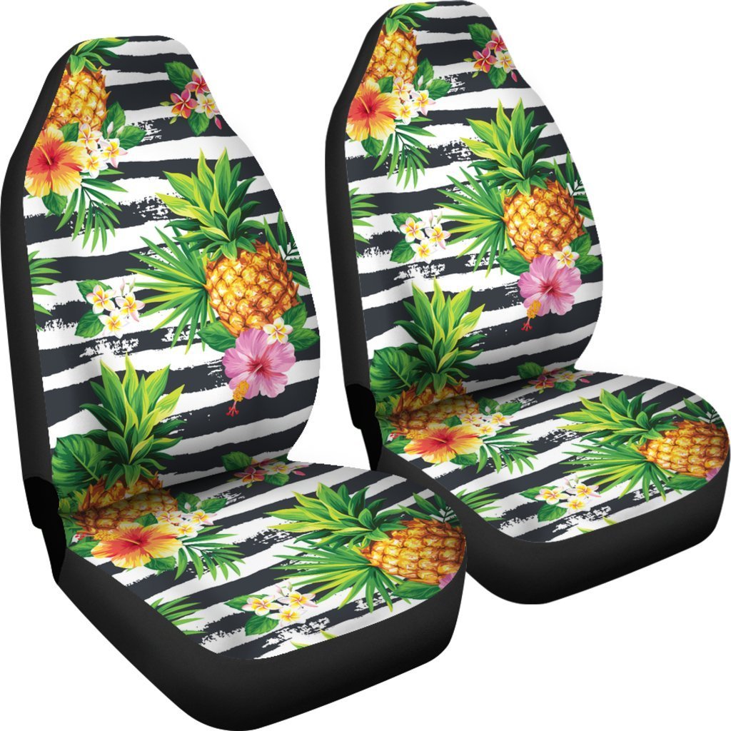 Pineapple And Hibiscus Symbol Car Seat Covers - AH - K5-CAR SEAT COVERS-Alohawaii-Car Seat Covers-Universal Fit-White-Vibe Cosy™