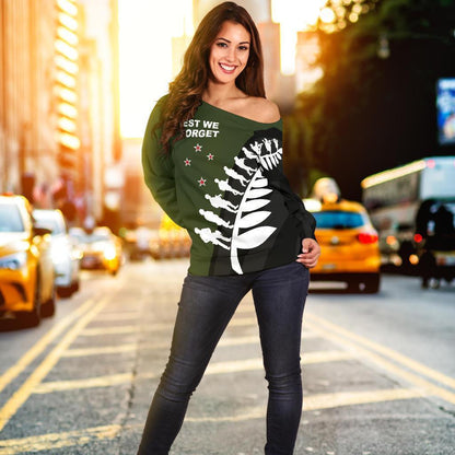 Lest We Forget - New Zealand Green Off Shoulder Sweater K52-WOMENS OFF SHOULDER SWEATERS-HD09-Women's Off Shoulder Sweater - .-2XS-Vibe Cosy™