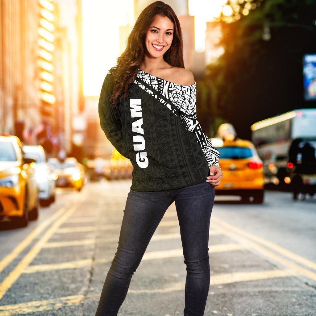 Guam Women's Off Shoulder Sweater - Curve Style-WOMENS OFF SHOULDER SWEATERS-HP Arts-Guam-2XS-Black-Vibe Cosy™