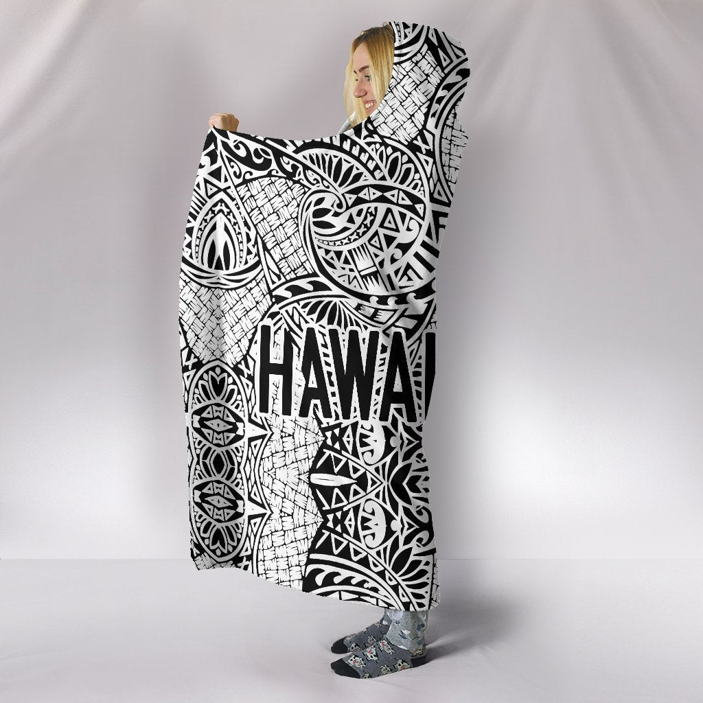 Hawaii Polynesian Hooded Blanket - Circle Style 01 J1-HOODED BLANKETS (P)-Alohawaii-Hooded Blanket-Youth 60"x45"-White-Vibe Cosy™