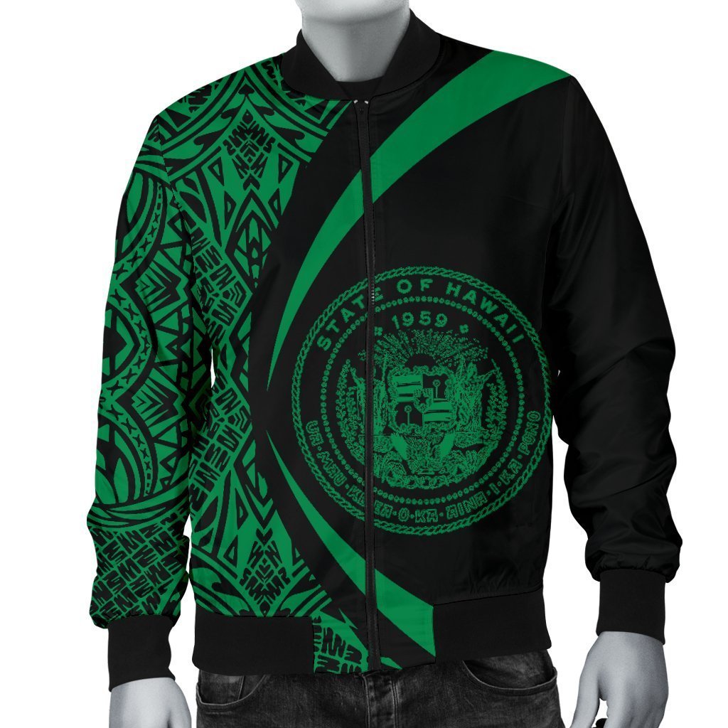 Hawaii Coat Of Arm Polynesian Men's Bomber Jacket - PL03-BOMBER JACKETS (P)-PL8386-Men's Bomber Jacket-S-White-Vibe Cosy™