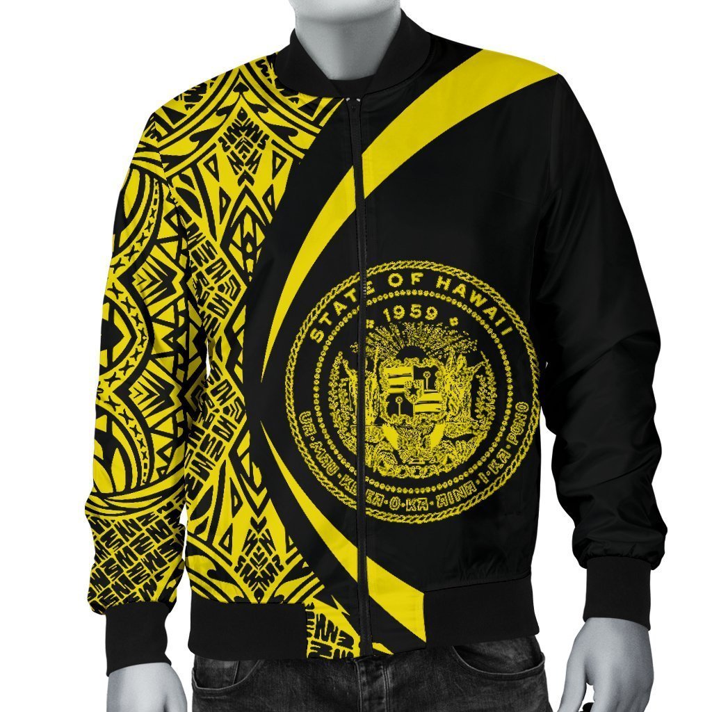 Hawaii Coat Of Arm Polynesian Men's Bomber Jacket-BOMBER JACKETS (P)-PL8386-Men's Bomber Jacket-S-White-Vibe Cosy™